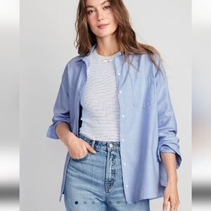 NWT Old Navy Oversized Boyfriend Shirt, 100% Cotton, button up, blue, size S